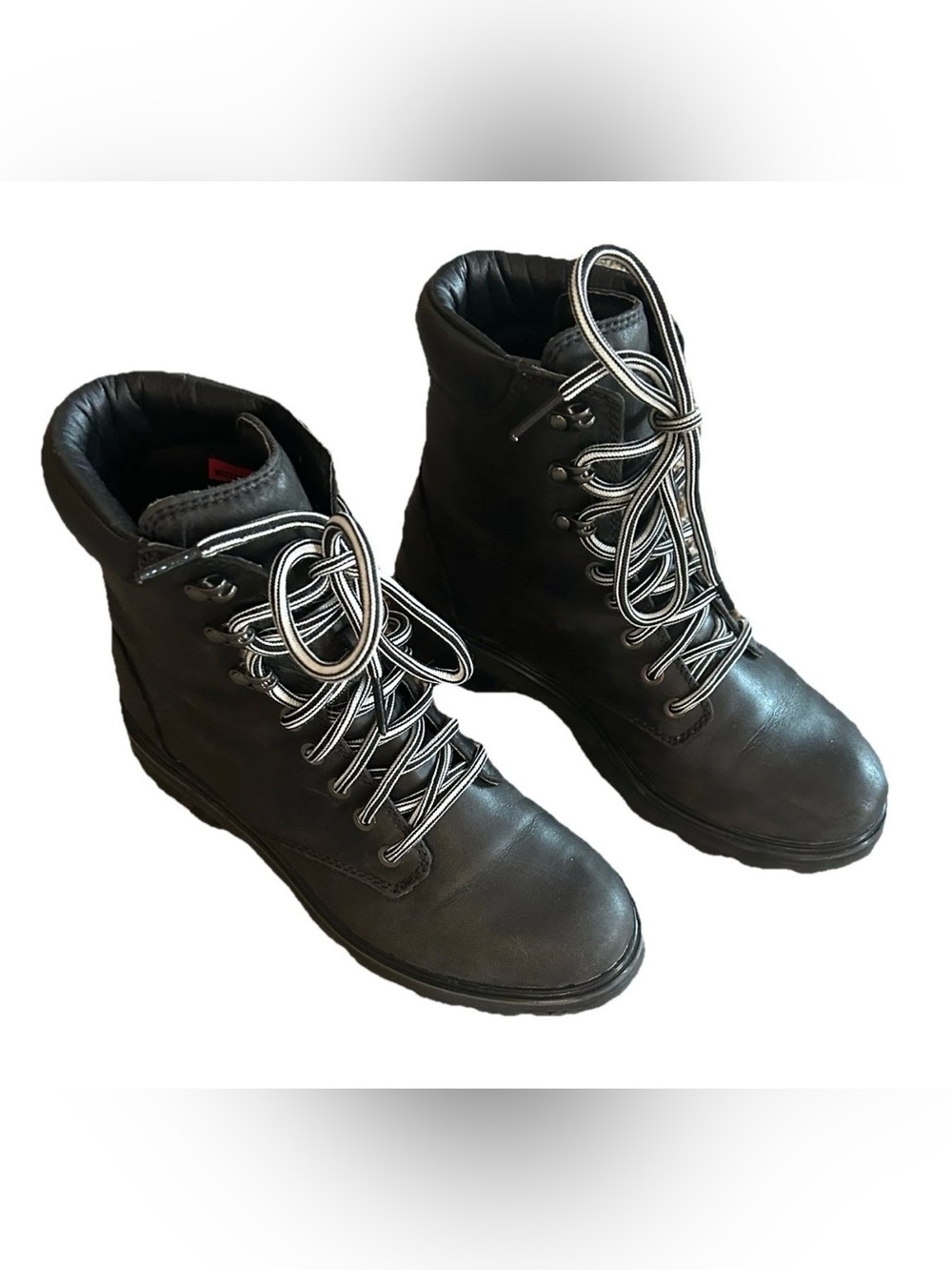 Womens Sorel Lennox Black Leather Waterproof Cuffed Combat Boots Size 9 Medium